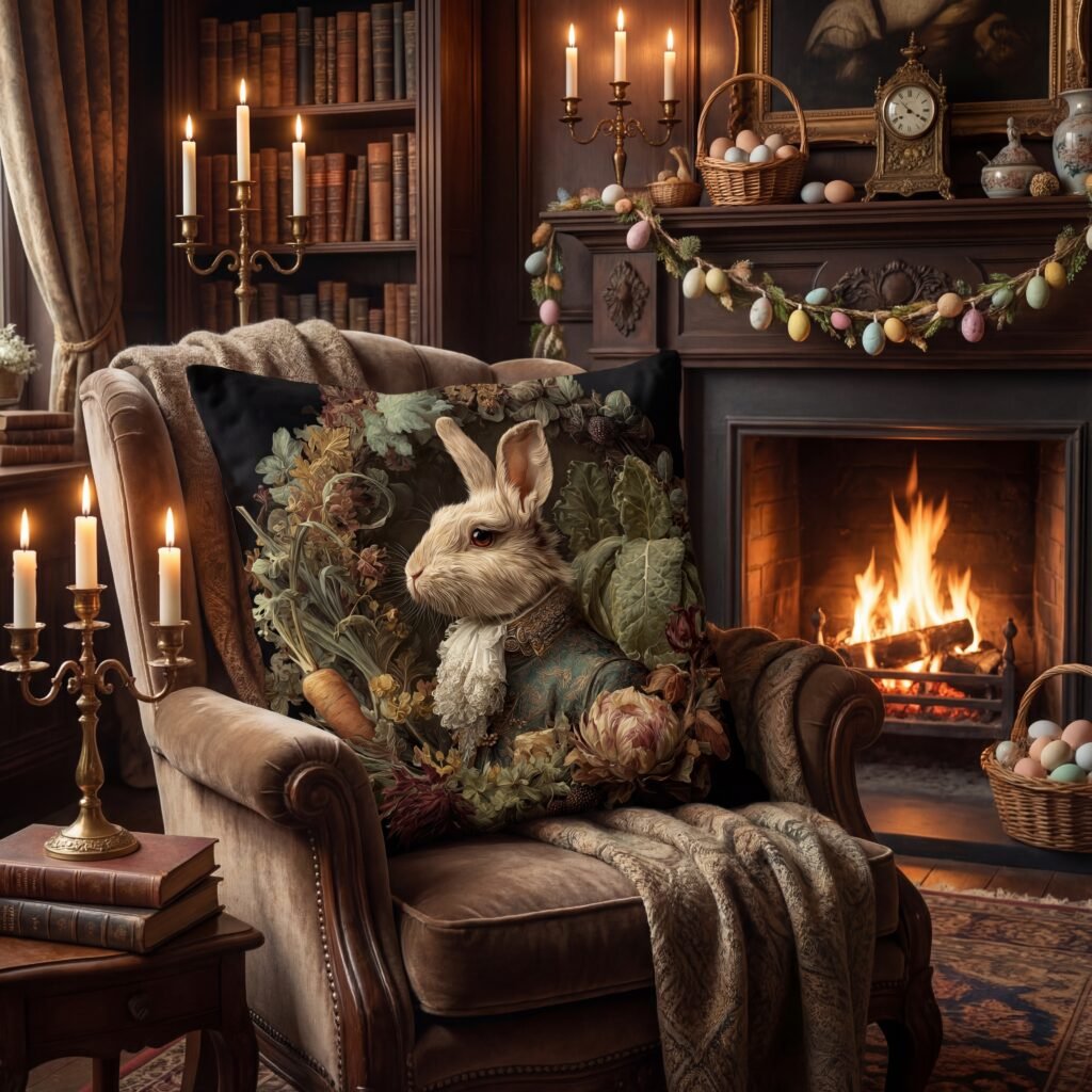 easter decorated white rabbit pillow baroque pillow