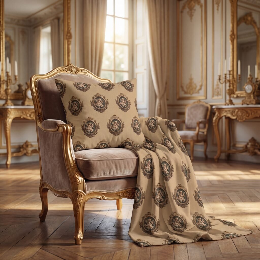 cupid cameo pattern throw blanket and pillow set